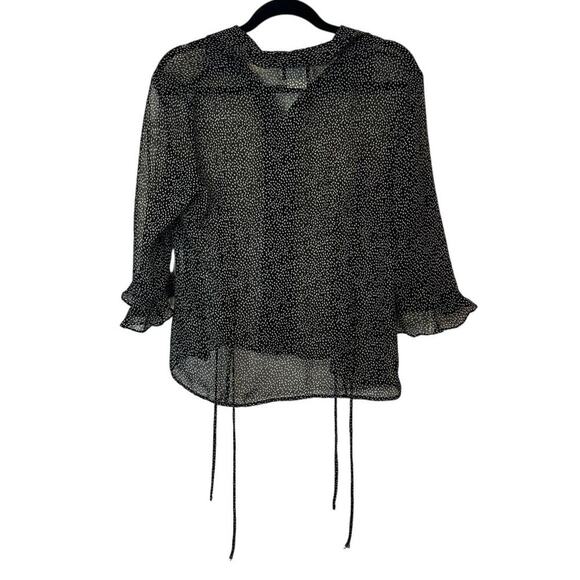 DR Vintage Sheer Flowy Sleeve Blouse Size 12 Black White Speckled Fairy Grunge - Picture 2 of 8